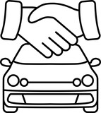 Car Deal with Hand shake sign line icon or logo. Car Dealer Handshake Customer. Car dealer making a deal handshake vector line illustration.