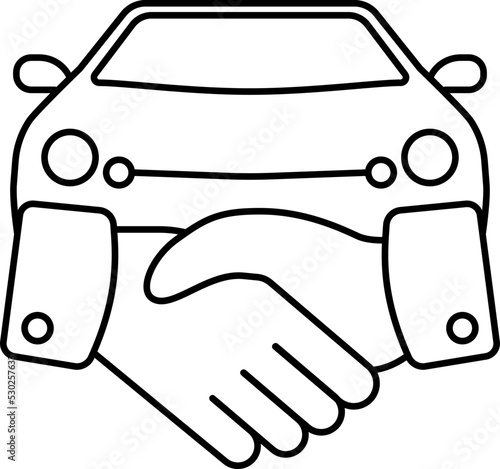 Car Deal with Hand shake sign line icon or logo. Car Dealer Handshake Customer. Car dealer making a deal handshake vector line illustration.