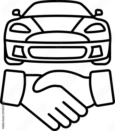 Car Deal with Hand shake sign line icon or logo. Car Dealer Handshake Customer. Car dealer making a deal handshake vector line illustration.