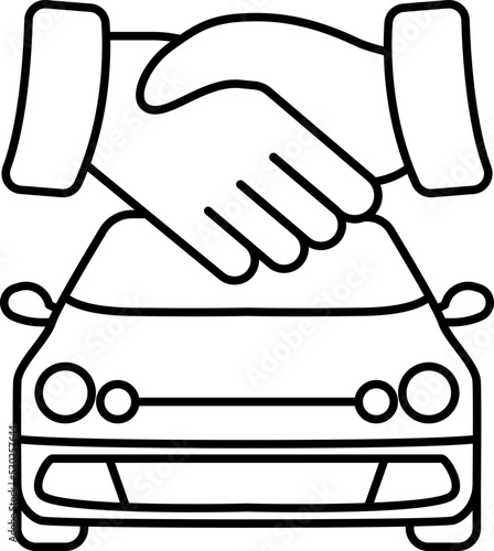 Car Deal with Hand shake sign line icon or logo. Car Dealer Handshake Customer. Car dealer making a deal handshake vector line illustration.