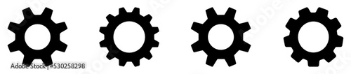 Gear set. Sync process. Black gear wheel icons on white background