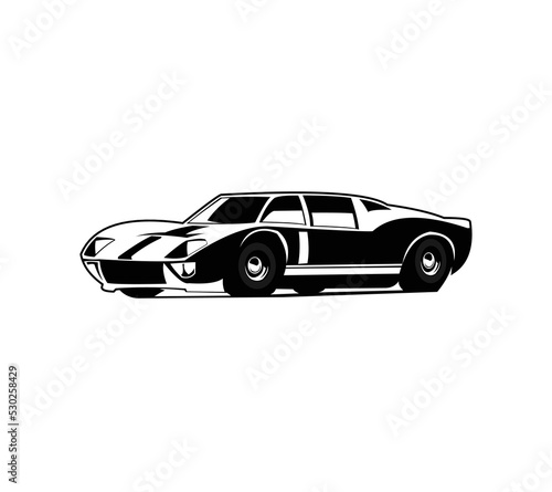 Retro muscle car vector illustration. Vintage poster of reto car. Old mobile isolated on white.