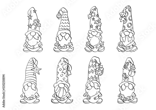 set of icons Christmas gnome line art illustration