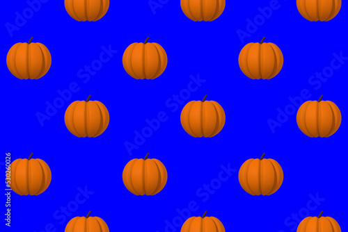 seamless drawing of pumpkin images on a blue background. template for overlaying on the surface. Hellowing symbol. 3d rendering. 3d imag