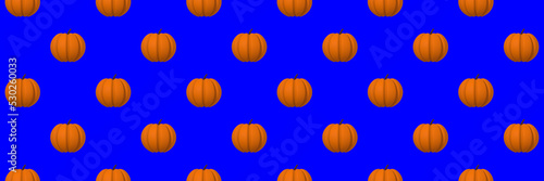 seamless drawing of pumpkin images on a blue background. template for overlaying on the surface. Hellowing symbol. Banner for insertion into site. 3d rendering. 3d imag