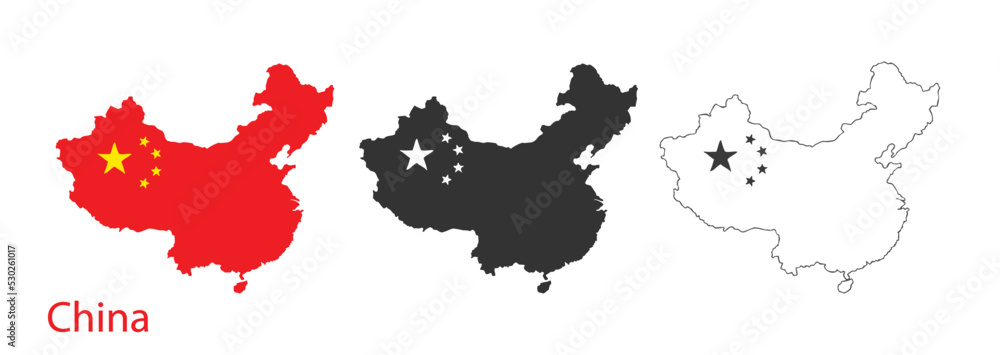 China Map Black and Red | Territorial Borders | China | Transparent Isolation | Variations