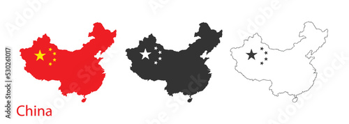 China Map Black and Red   Territorial Borders   China   Transparent Isolation   Variations
