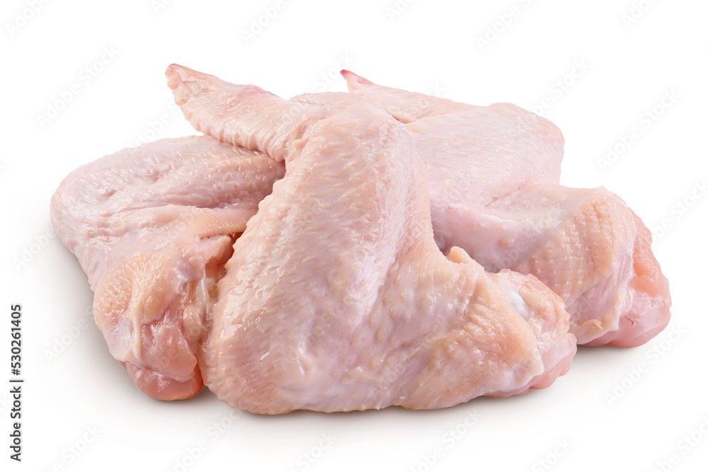 Raw chicken wings isolated on white background with full depth of field Raw chicken wings isolated on white background with full depth of field