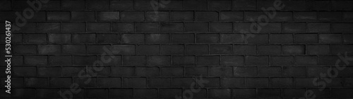 Leinwand Poster Black anthracite gray dark damaged rustic brick wall brickwork stonework masonry texture background banner panorama pattern