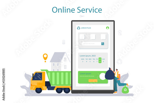 Grabage collector online service or platform. Cleaning work emtying