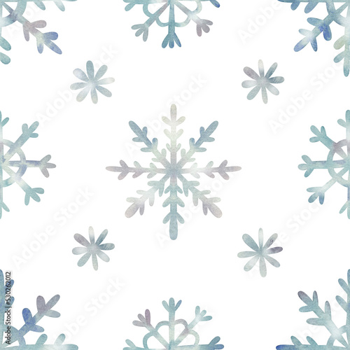 Christmas seamless pattern with snowflakes. Watercolor background with cute holiday snow © Liubov