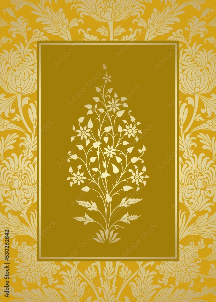 Naklejka premium wedding card design, paisley floral pattern , India 