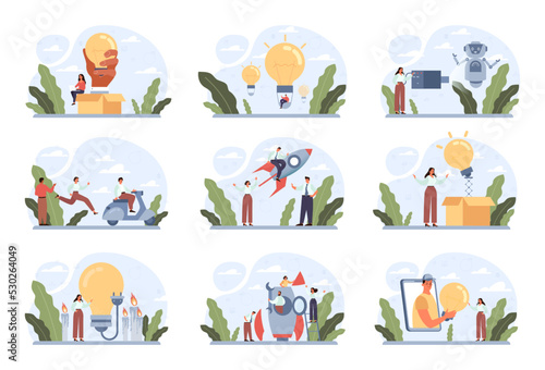 Innovation concept set. Idea of creative business, community or invention