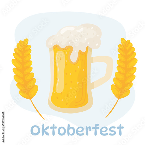 Vector banner for Oktoberfest. A glass of beer and wheat. Octoberfest Party Celebration Social Media Post Design.