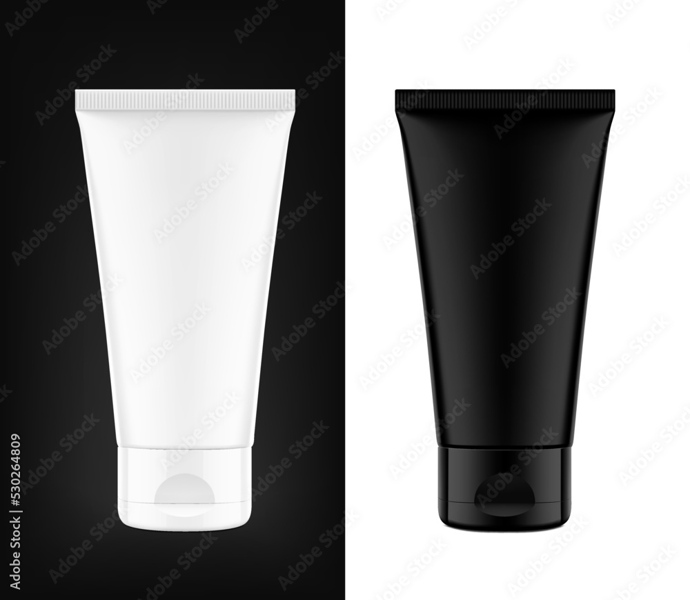 Tubes with flip top cap mockup. Vector illustration isolated on white background. Can be use for your design, advertising, promo and etc. Symmetrical lighting scheme. EPS10. Tubes with flip top cap mockup. Vector illustration isolated on white background. Can be use for your design, advertising, promo and etc. Symmetrical lighting scheme. EPS10.