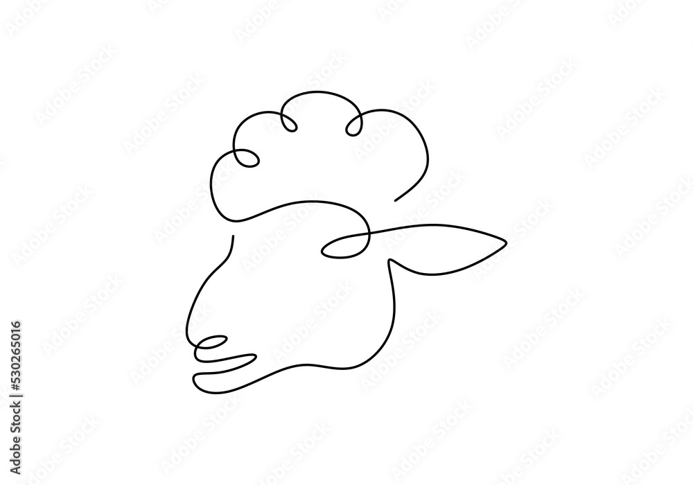 One continuous single line hand drawn of goat sheep head isolated on white background. One continuous single line hand drawn of goat sheep head isolated on white background.