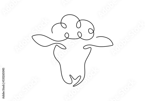 One continuous single line hand drawn of goat sheep head isolated on white background.