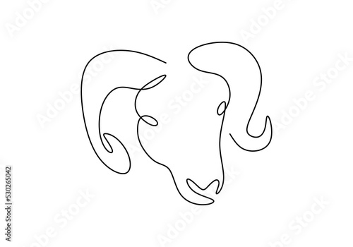 One continuous single line hand drawn of goat sheep head isolated on white background.