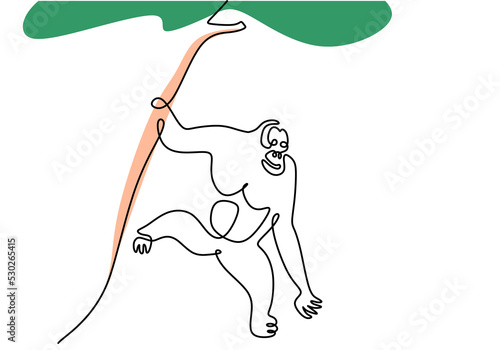 One continuous single line of for hiking orangutan international orangutan day isolated on white background.