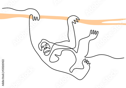 One continuous single line of hanging orangutan for international orangutan day isolated on white background.