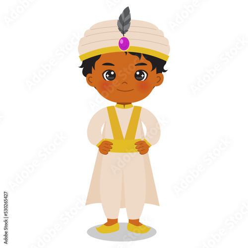 Cute Arabian prince costume. Flat vector cartoon design