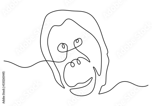 One continuous single line of orangutan face for international orangutan day isolated on white background.