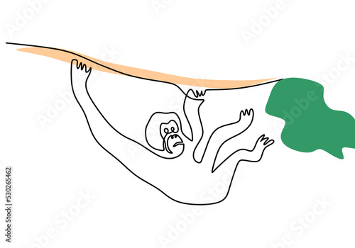 One continuous single line of hanging orangutan for international orangutan day isolated on white background.