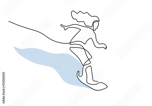 One continuous single line of woman play skate for sport theme isolated on white background.
