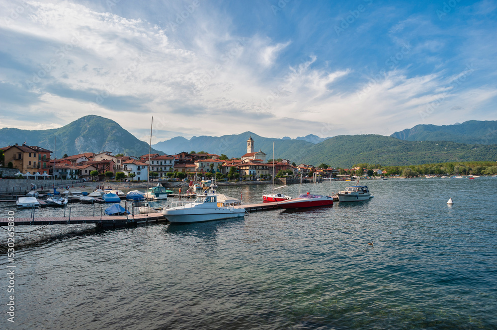 View of the town of Feriolo on Lake Maggiore in northern Italy