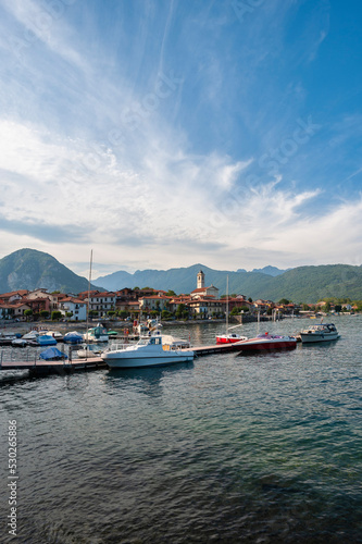 View of the town of Feriolo on Lake Maggiore in northern Italy
