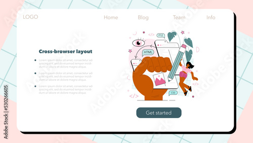 Frontend development web banner or landing page. Website interface