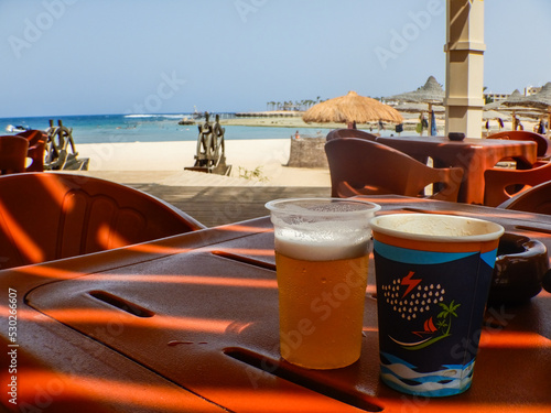 beer and coffee at the lounge on the beach