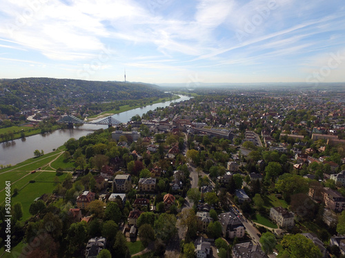 Dresden Blick auf das Elbtal elbe fluß häuser altstadt und blaues wunder brücke sowie blasewitz striesen und loschwitz pillnitz photo