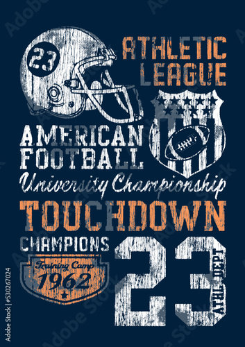 American football athletic department grunge vector print for boy kid t shirt