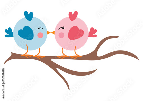 Cute couple of pink and blue bird