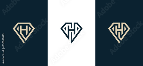 Initial Letter H Diamond Jewellery Logo Concept sign icon symbol Element Design Line Art Style. Jewelry Logotype. Vector illustration logo template