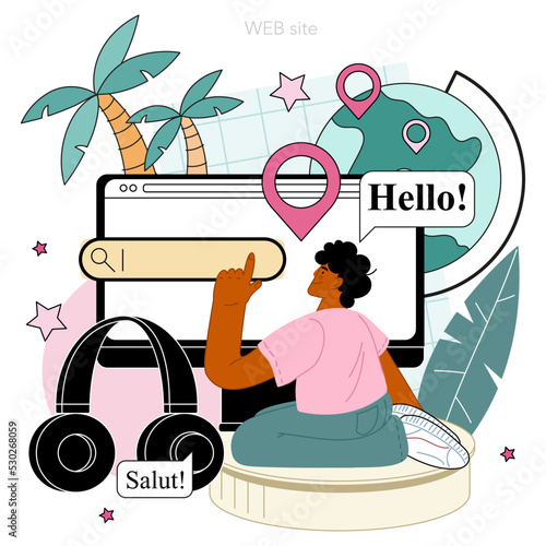 Translator online service or platform. Linguist translating document