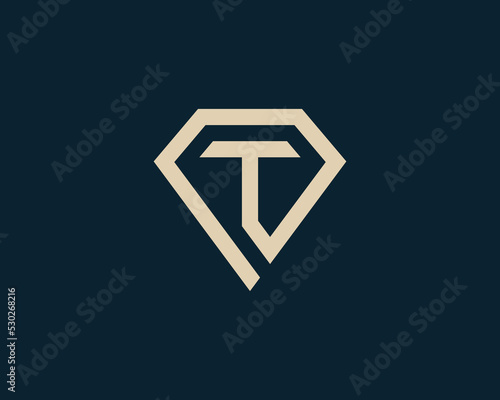 Initial Letter T Diamond Jewellery Logo Concept sign icon symbol Element Design Line Art Style. Jewelry Logotype. Vector illustration logo template