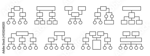 Set of infographics flowchart line design. Workflow, business structural flow chart and outline diagrams. Vector illustration.