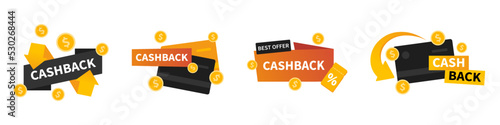 Vector set with cashback labels. Business cash back icon collection. Return of money from purchases. Modern cashback bunners.