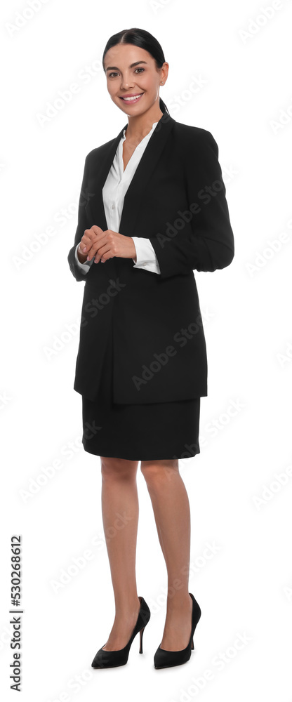 Full length portrait of hostess in uniform on white background Full length portrait of hostess in uniform on white background