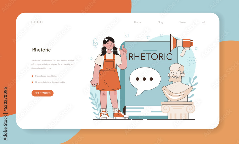 Rhetoric school class web banner or landing page. Students training Rhetoric school class web banner or landing page. Students training