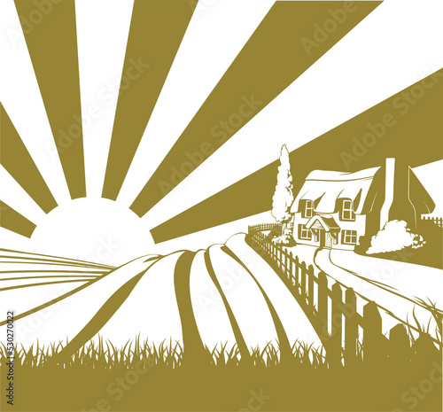 Rural country cottage scene