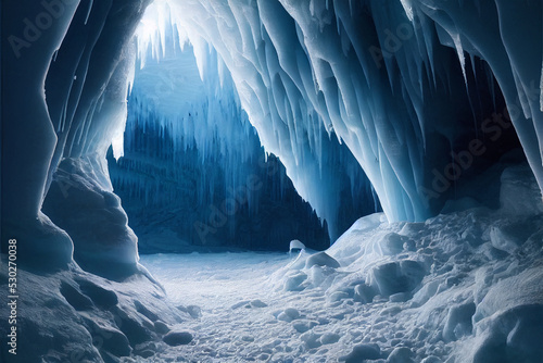 Fotografia large cold blue ice cave , digital art