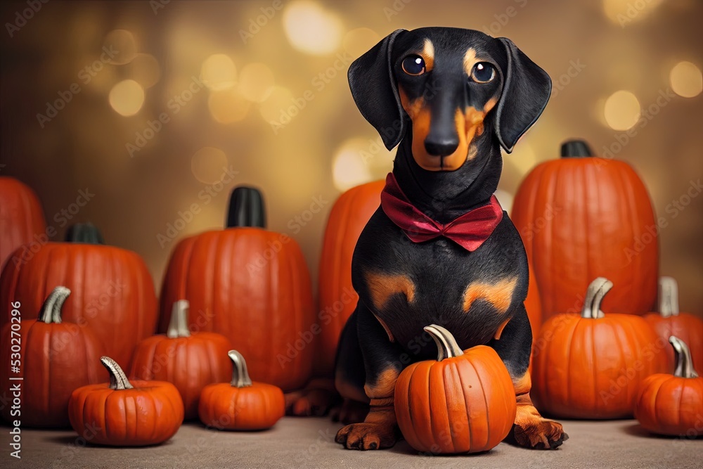 illustration dog sitting in the halloween decoration
