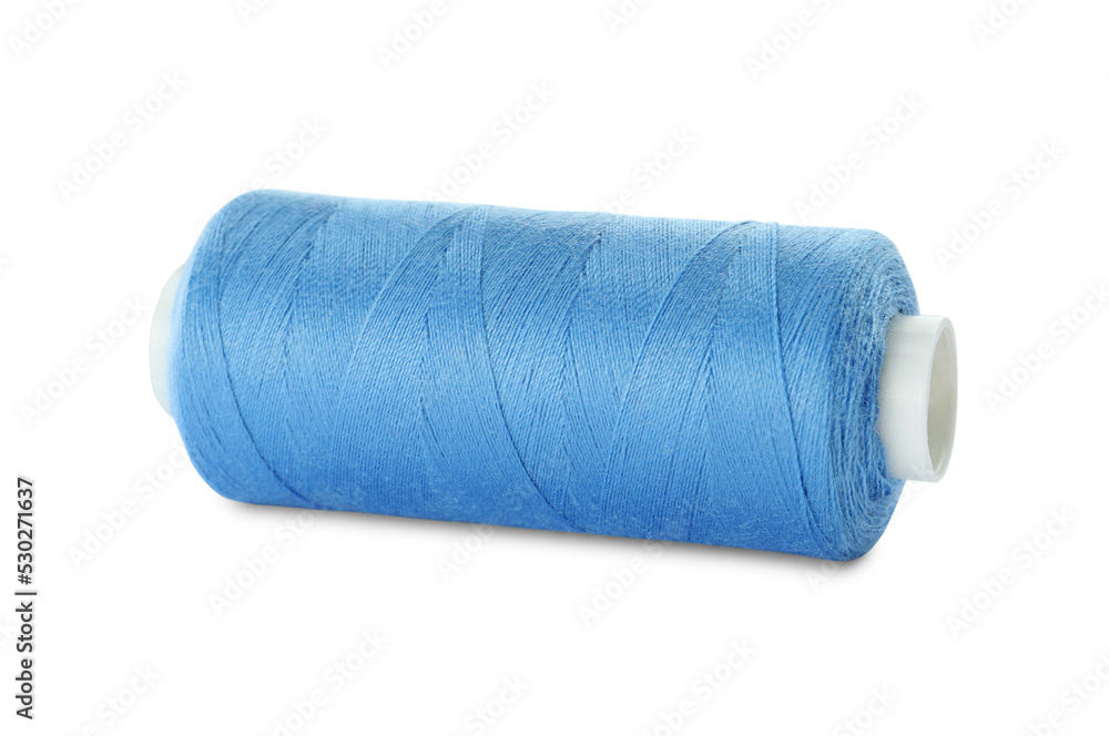 Spool of light blue sewing thread isolated on white Spool of light blue sewing thread isolated on white