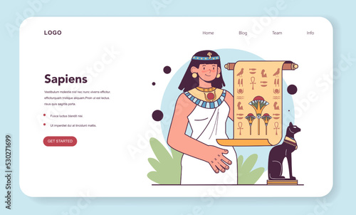 First civilization origin web banner or landing page. Ancient language