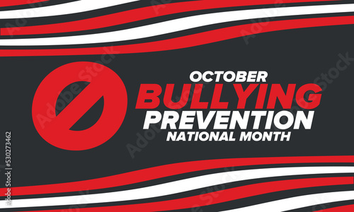 National Bullying Prevention Month in October. Stop bullying. Annual nationwide campaign to keep all youth safe from bullying. Orange color. Poster, card, banner, background. Vector illustration