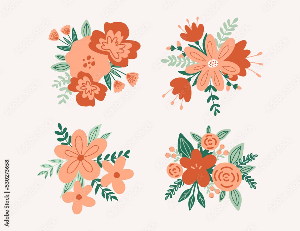 Obraz premium Set of modern floral elements.Flower and green leaves.Hand draw botanical.