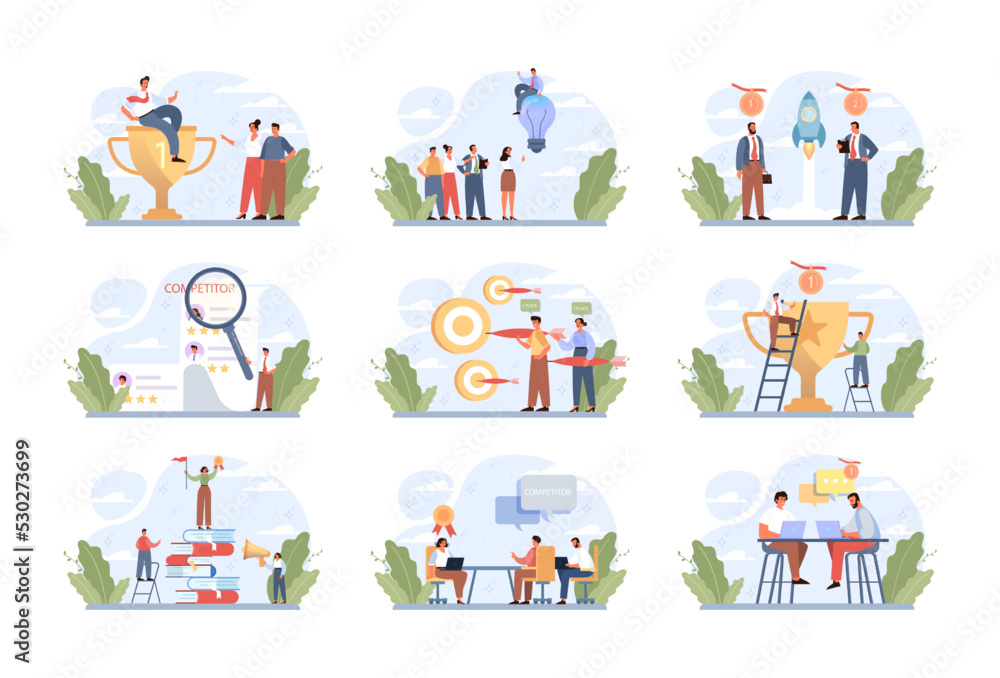 Fototapeta premium Competitors concept set. Business or interpersonal competition